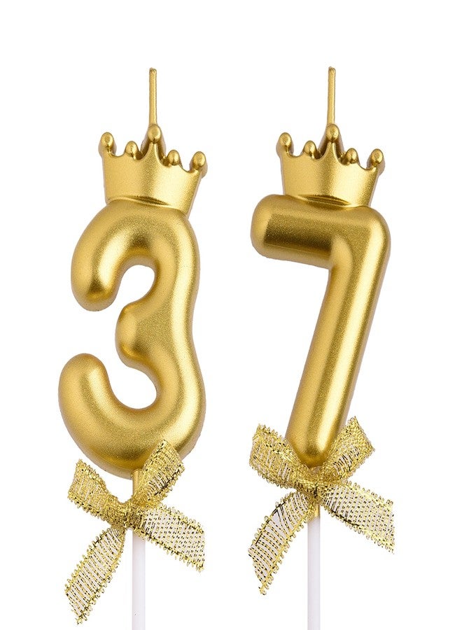 VSHILI 37th 73rd Birthday Candles, Gold 73 37 Year Old Number Birthday Candles, Happy Birthday Party Cake Topper Decoration Gifts for Women Men - Image 1